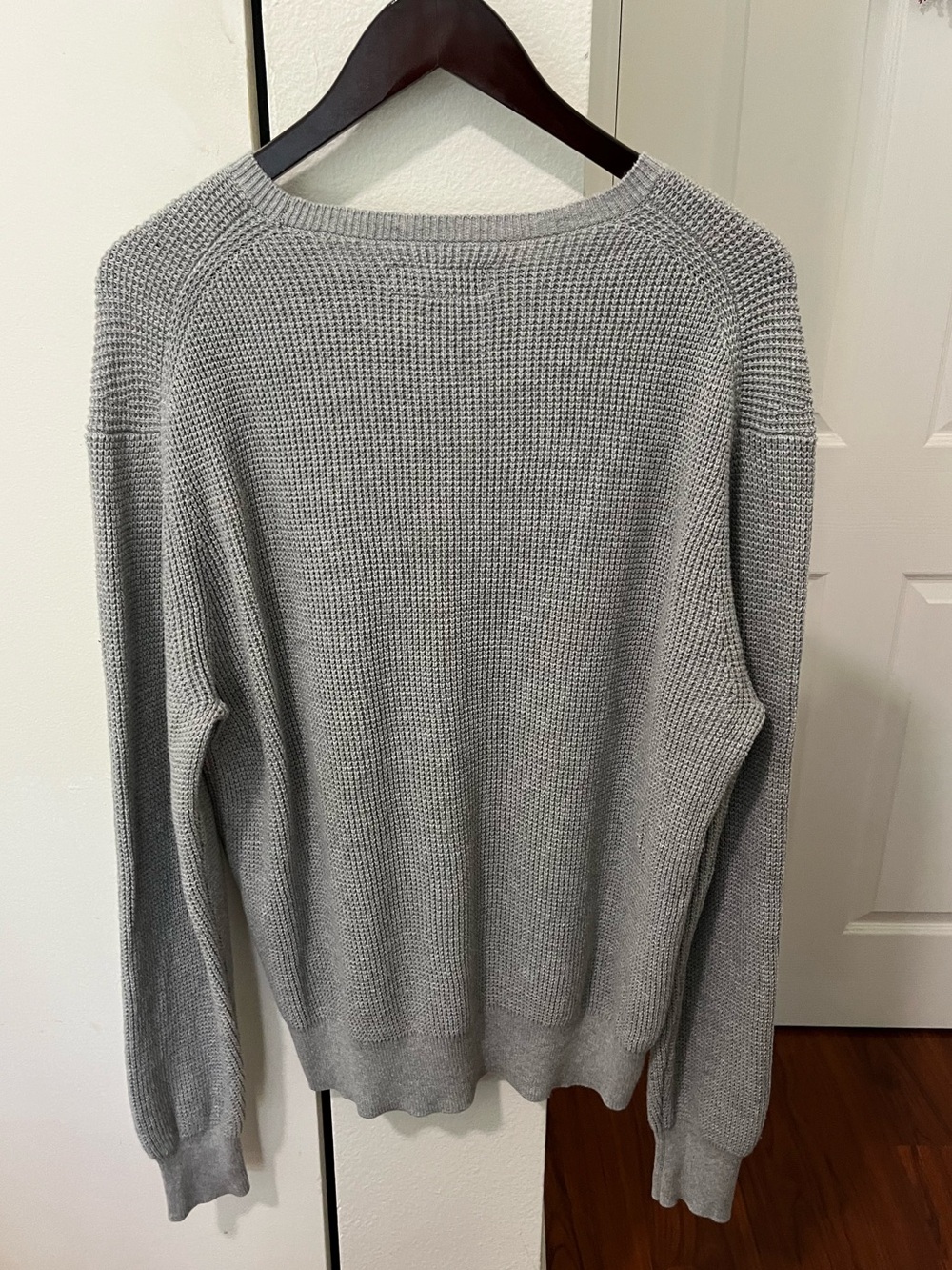 AllSaints Men's Light Gray Waffle Knit Crewneck Sweater - Picture 4 of 7